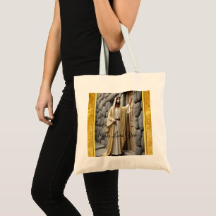 Christ Knocking on a Weathered Wooden Door Gold  Tote Bag