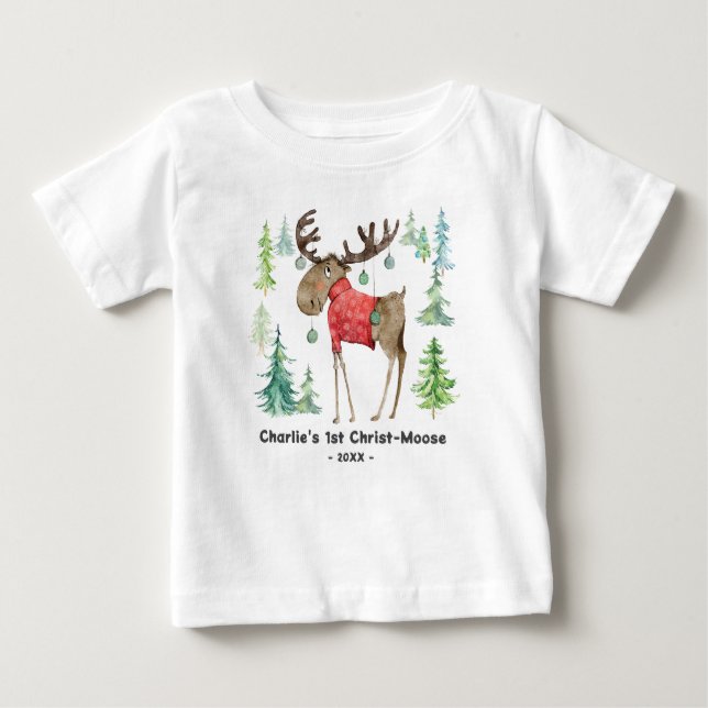 Christ-Moose bodysuit t-shirt Baby First Christmas (Front)