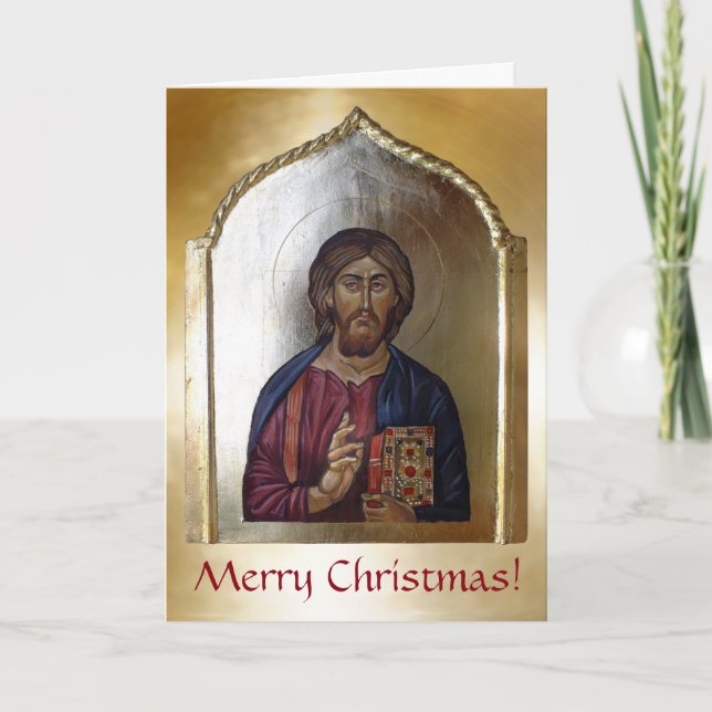 Christ Pantocrator - Byzantine Style Icon Holiday Card (Front)