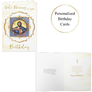 Christ Pantocrator Gold Frame Orthodox Birthday    Card