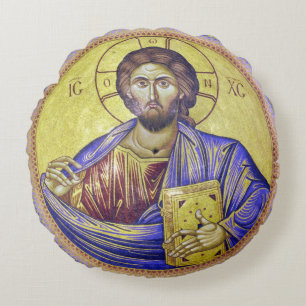 Christ Pantocrator ICXC NIKA Round Cushion