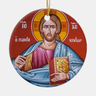 Christ Pantocrator, Lord of All, Orthodox Icon Ceramic Tree Decoration