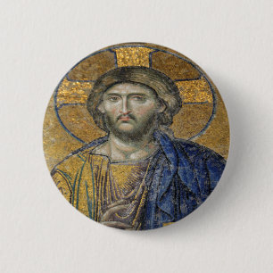 Christ Pantocrator Mosaic Iconic Religious Roman A 6 Cm Round Badge