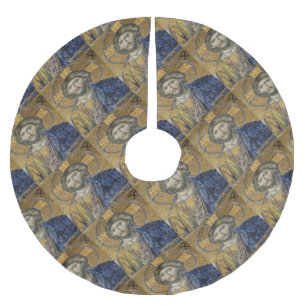 Christ Pantocrator Mosaic Iconic Religious Roman A Brushed Polyester Tree Skirt