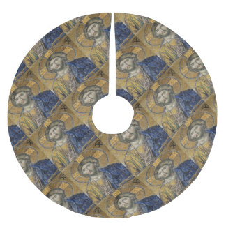 Christ Pantocrator Mosaic Iconic Religious Roman A Brushed Polyester Tree Skirt