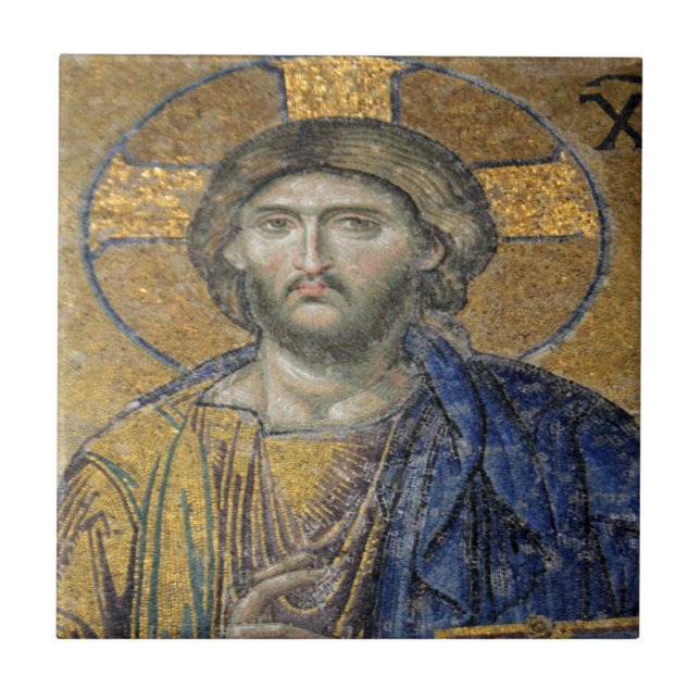 Christ Pantocrator Mosaic Iconic Religious Roman A Tile (Front)