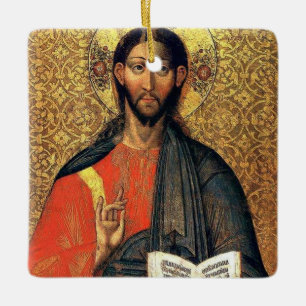 Christ Pantocrator Orthodox Icon 16th Century  Ceramic Ornament