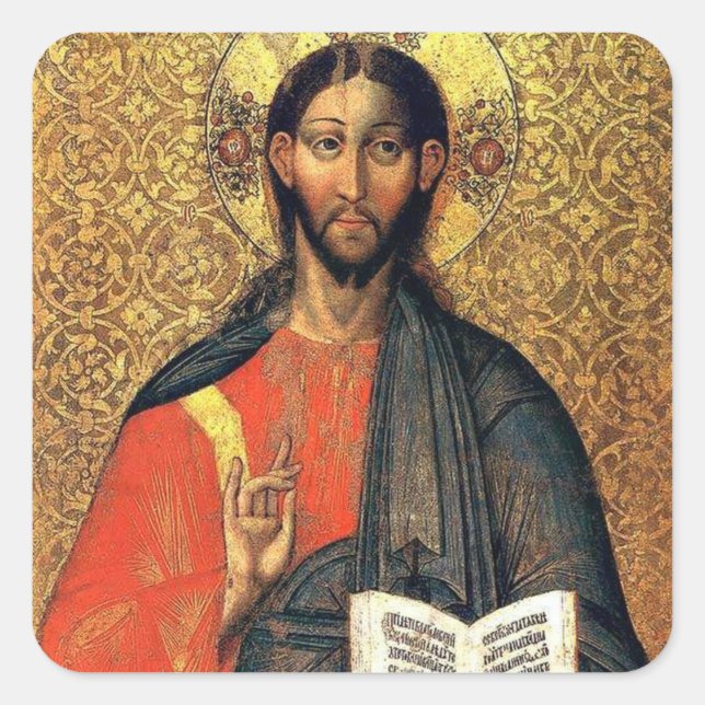 Christ Pantocrator Orthodox Icon 16th Century  Square Sticker (Front)