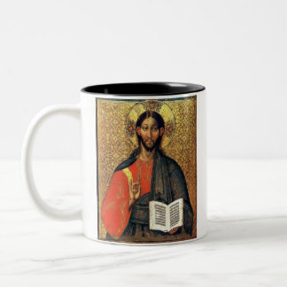Christ Pantocrator Orthodox Icon 16th Century  Two-Tone Coffee Mug