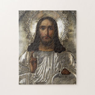 Christ Pantocrator Silver Oklad Riza Russian Icon  Jigsaw Puzzle