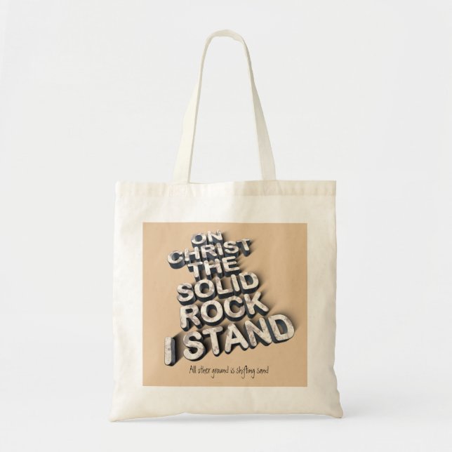 Christ solid rock christian bible quote typography tote bag (Front)