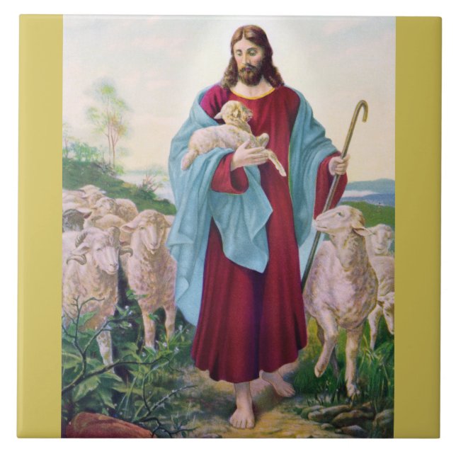 Christ The Good Shepherd Bernard Plockhorst 1878 Tile (Front)