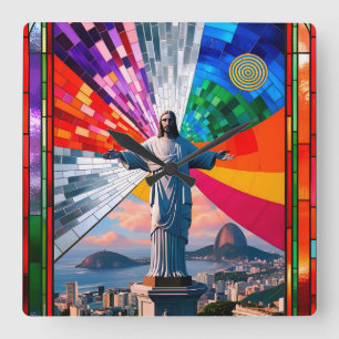 Christ the Redeemer in Mosaic Square Wall Clock