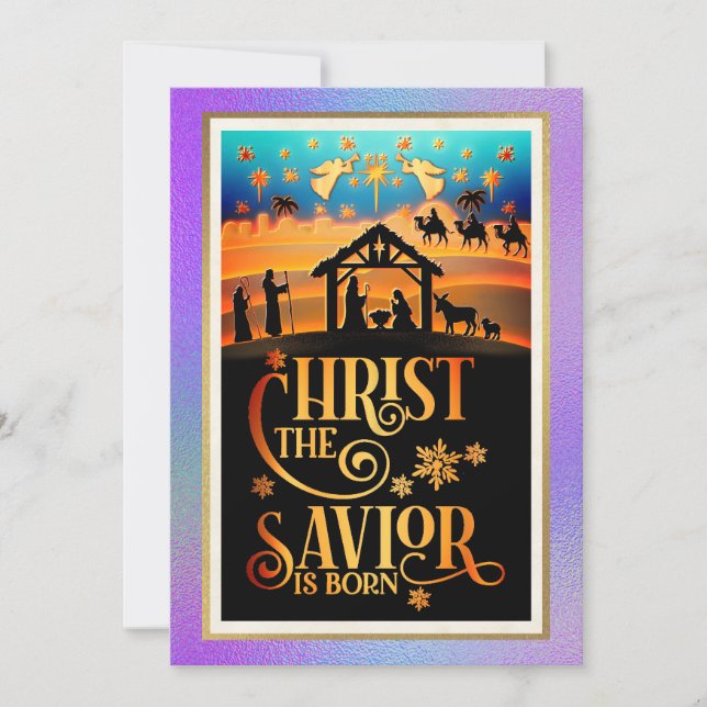 "Christ The Savior Is Born" Nativity Christmas Holiday Card (Front)