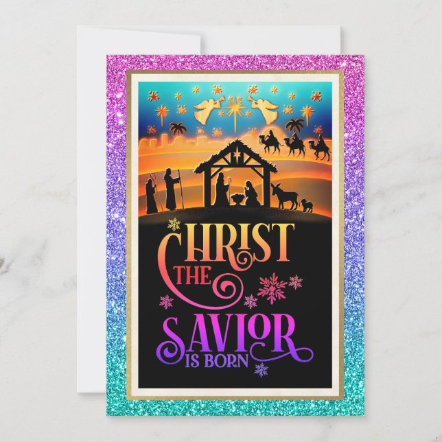 "Christ The Savior Is Born" Nativity Christmas Holiday Card (Front)