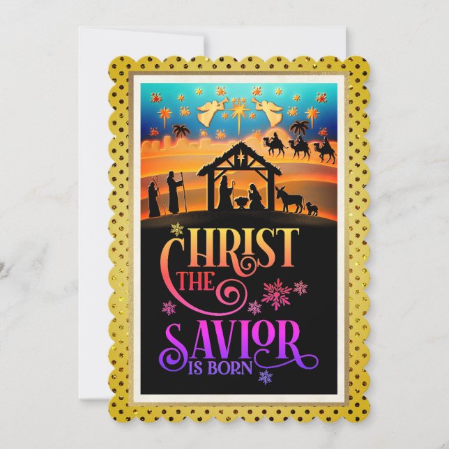 "Christ The Savior Is Born" Nativity Christmas Holiday Card (Front)