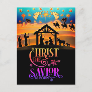 "Christ The Savior Is Born" Nativity Christmas Holiday Postcard