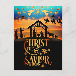 "Christ The Savior Is Born" Nativity Christmas Holiday Postcard