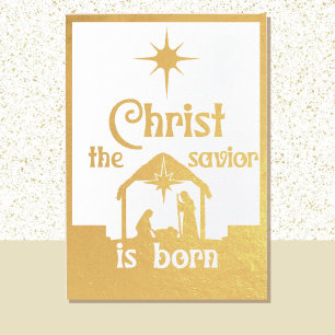 Christ The Savior Is Born Religious Christmas Gold Foil Card