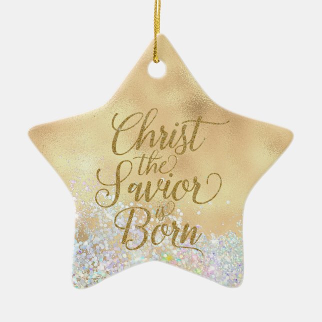 Christ the Saviour is Born Christmas Ceramic Tree Decoration (Front)
