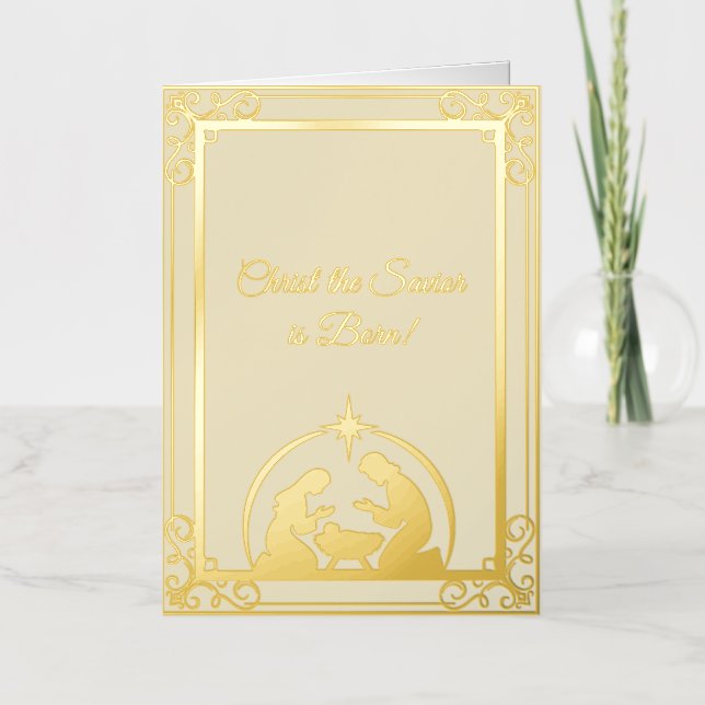 Christ the Saviour is Born Gold Foil Holiday Card (Front)
