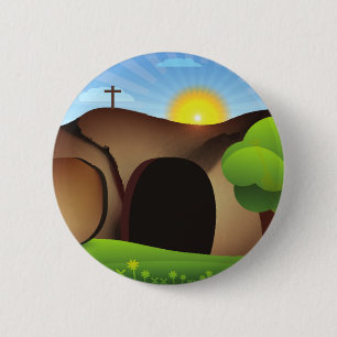 christ tomb 6 cm round badge