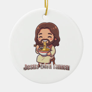 Christ tried eating ramen -Jesus Tyied- Ceramic Tree Decoration