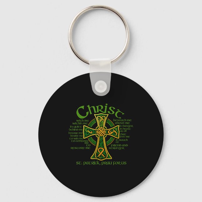 Christ With Me Celtic Cross St. Patrick Breastplat Key Ring (Front)