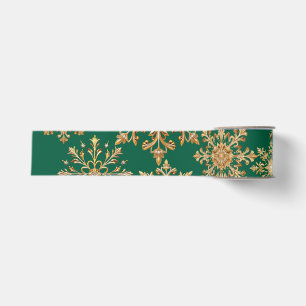 Christams Gold and Green Snowflake Wrapping paper Grosgrain Ribbon