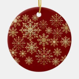 Christams Gold and Red Snowflake  Ceramic Tree Decoration