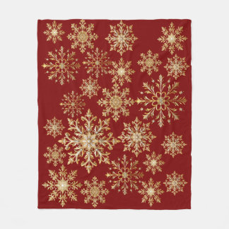 Christams Gold and Red Snowflake  Fleece Blanket