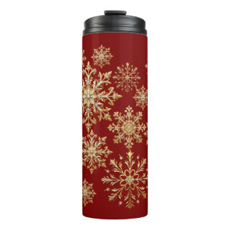 Christams Gold and Red Snowflake Thermal Tumbler