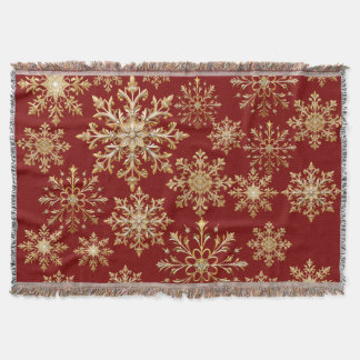 Christams Gold and Red Snowflake Throw Blanket