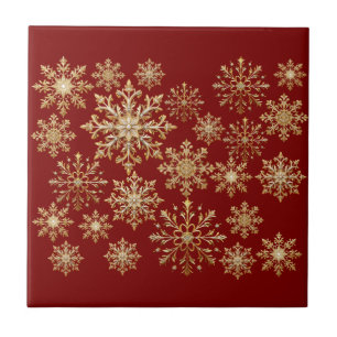 Christams Gold and Red Snowflake Tile