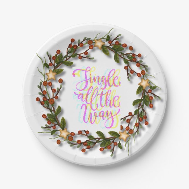 christams wreath jingle the bells paper plates  (Front)