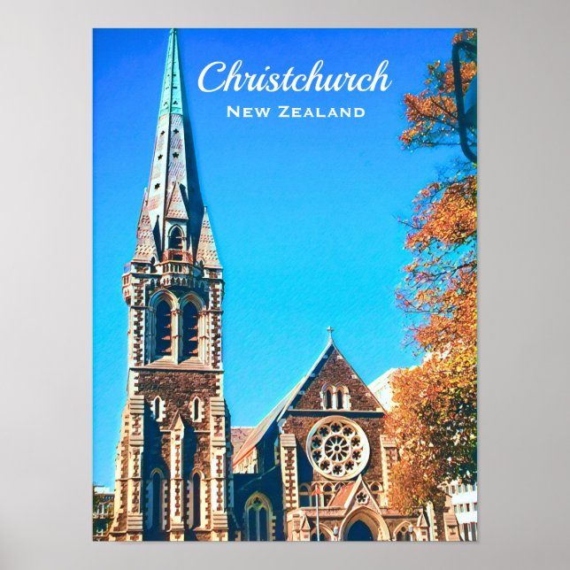 Christchurch Cathedral New Zealand travel Poster (Front)