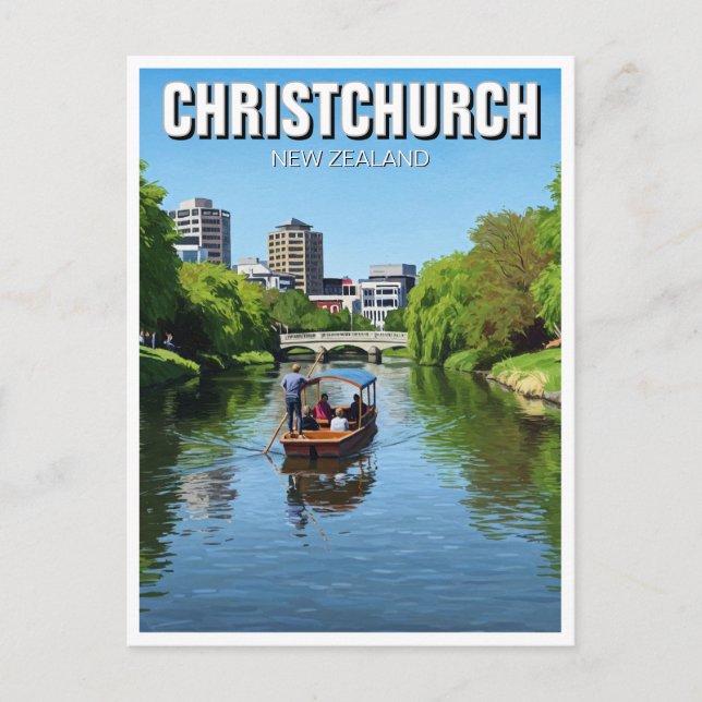Christchurch New Zealand Avon River Punting Postcard (Front)