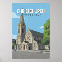 Christchurch New Zealand Illustration Travel Art