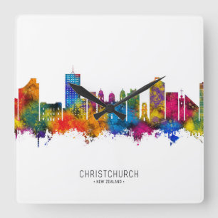 Christchurch New Zealand Skyline Square Wall Clock