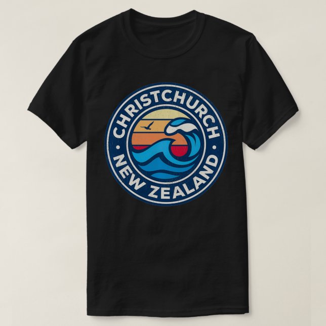 Christchurch New Zealand Vintage Nautical Waves De T-Shirt (Design Front)