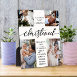 Christened Photo Collage Christening Keepsake Plaque<br><div class="desc">Modern,  elegant Christening photo keepsake. Design features 4 photos from the Christening ceremony,  cross and baby's name,  Christening date,  church and godparents names. Elegant keepsake or gift.</div>