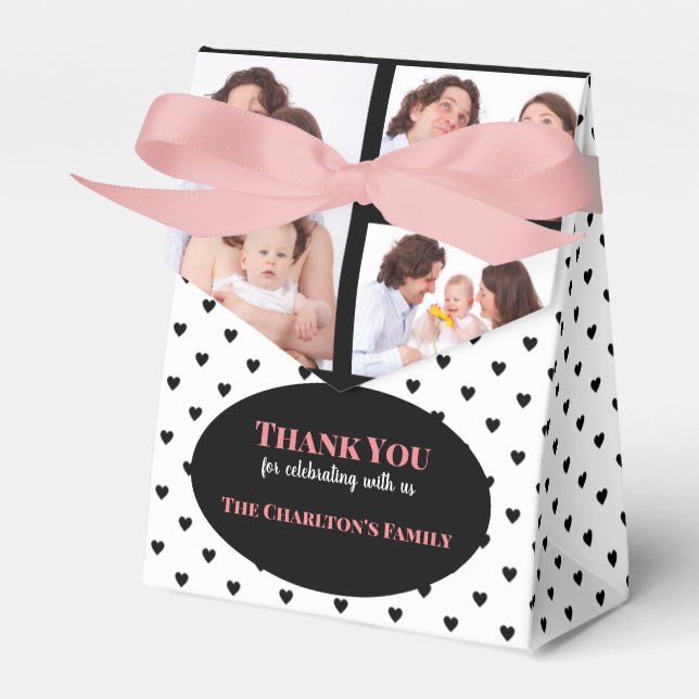 Christening 3 Sections Custom Photo Hearts Favour Box (Front Side)