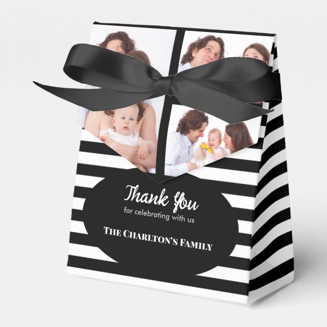 Christening 3 Sections Custom Photo Stripes Favour Box (Front Side)