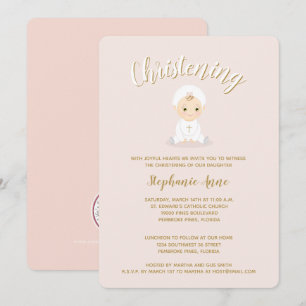 Christening Baby Girl with Bonnet Invitation