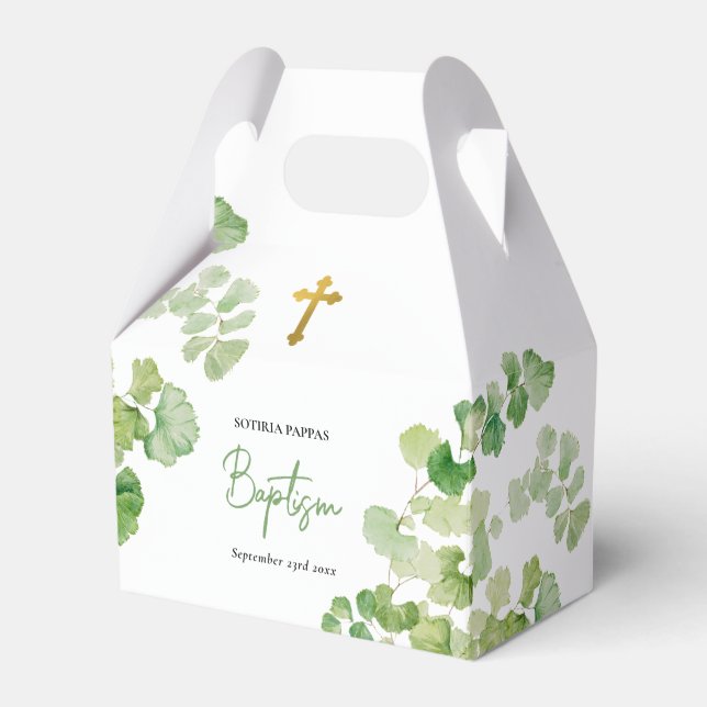 Christening Baptism Boy Girl Watercolor Greenery Favour Box (Front Side)