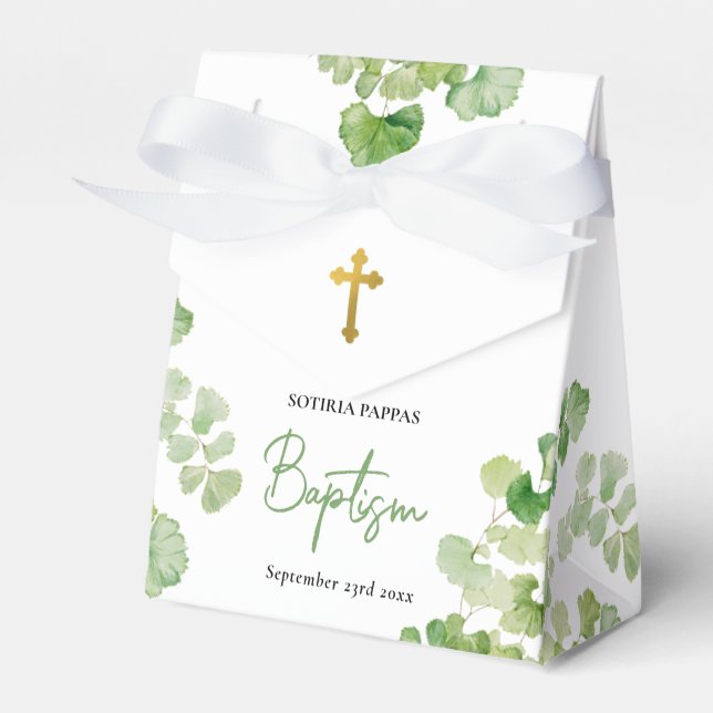 Christening Baptism Boy Girl Watercolor Greenery Favour Box (Front Side)