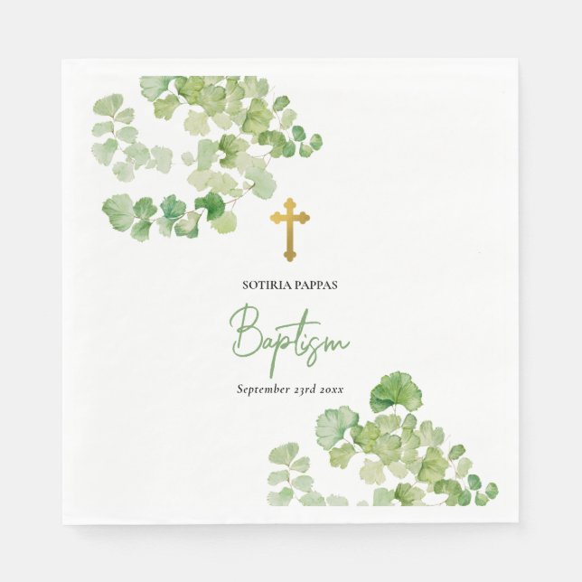 Christening Baptism Boy Girl Watercolor Greenery Napkin (Front)