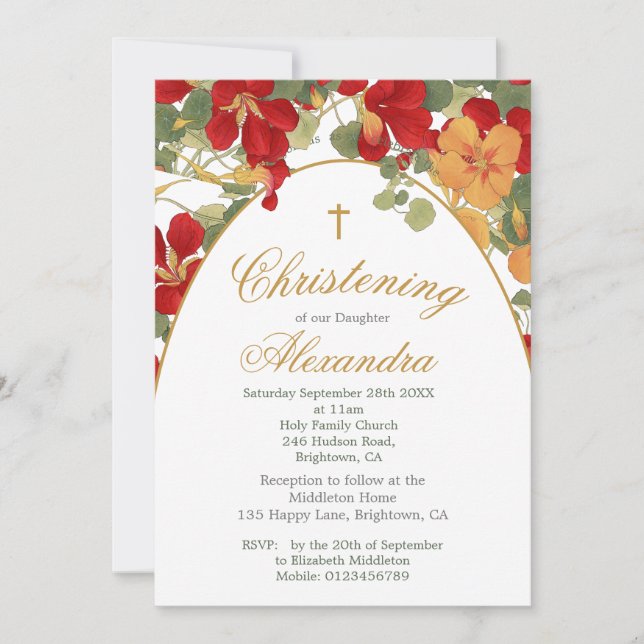 Christening Baptism  Burnt Orange Arch Flowers  Invitation (Front)