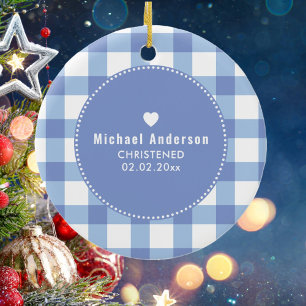 Christening Baptism Cute Baby Boy Kids Photo Blue Ceramic Tree Decoration