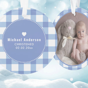 Christening Baptism Cute Baby Boy Kids Photo Blue Ornament